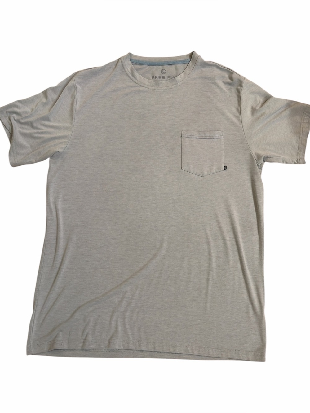 Freefly Men’s T-shirt bamboo flex pocket T EUC Heather Aspen Gray large UPF50+